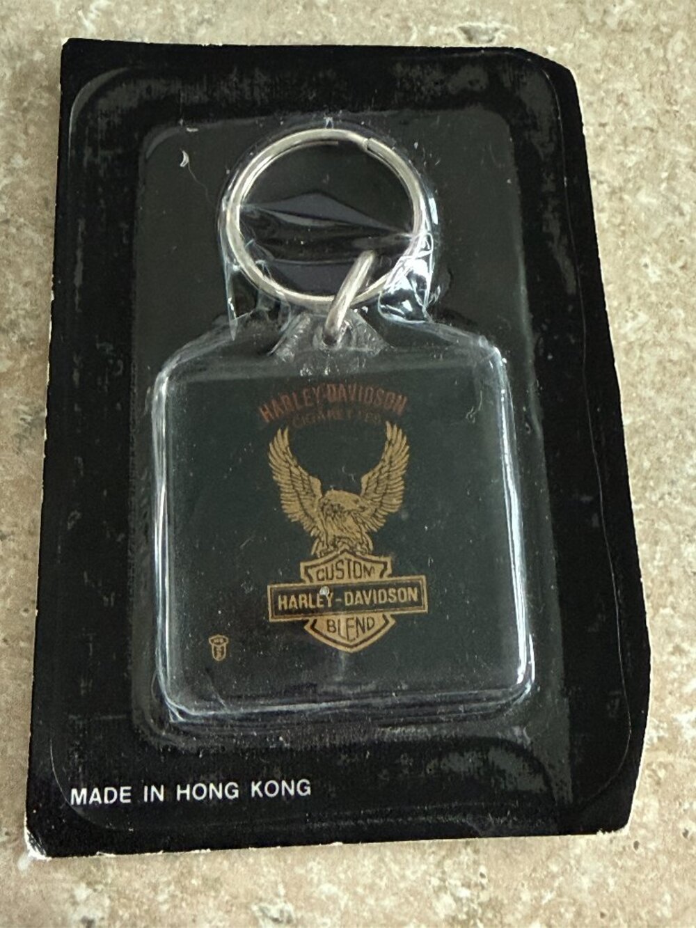 Vintage Harley-Davidson Cigarettes Custom Blend keychain with gold eagle NWT